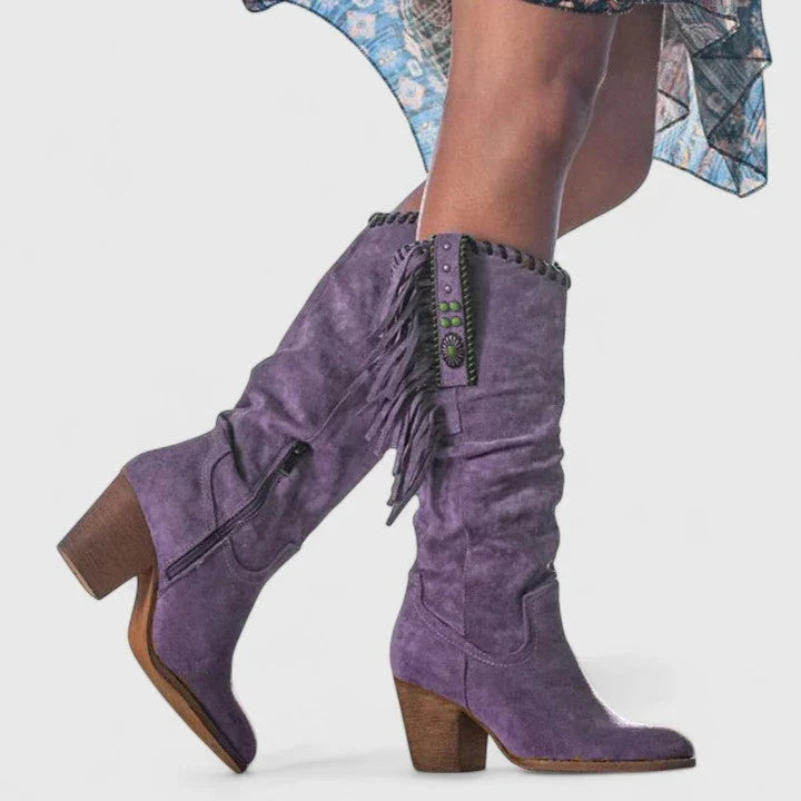 Christine | Timeless Fringe Knee High Boots with Block Heel