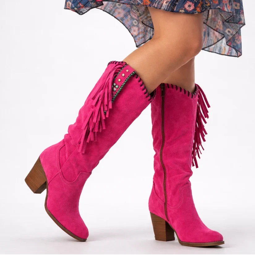 Christine | Timeless Fringe Knee High Boots with Block Heel