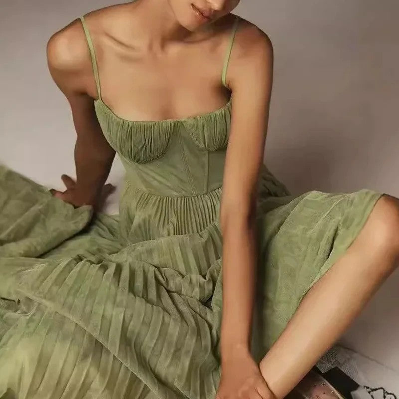 Cynthia | Refined Pleated Fall Wedding Guest Maxi Dress