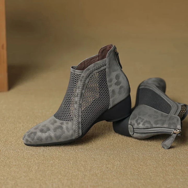 Cynthia | Relaxed Mesh Panel Leopard Print Ankle Boots