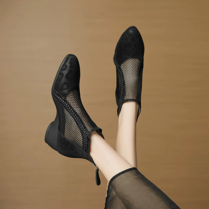 Cynthia | Relaxed Mesh Panel Leopard Print Ankle Boots
