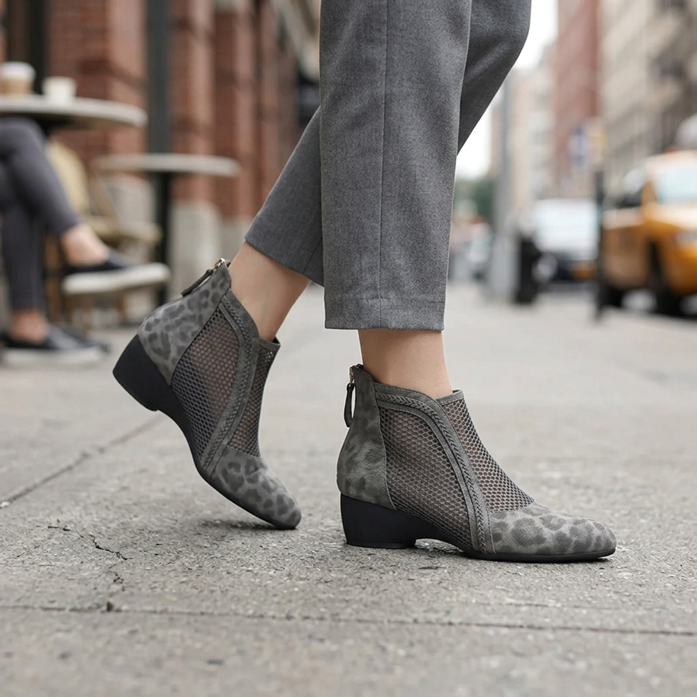 Cynthia | Relaxed Mesh Panel Leopard Print Ankle Boots