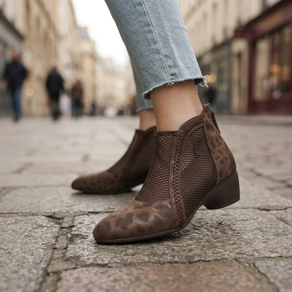 Cynthia | Relaxed Mesh Panel Leopard Print Ankle Boots