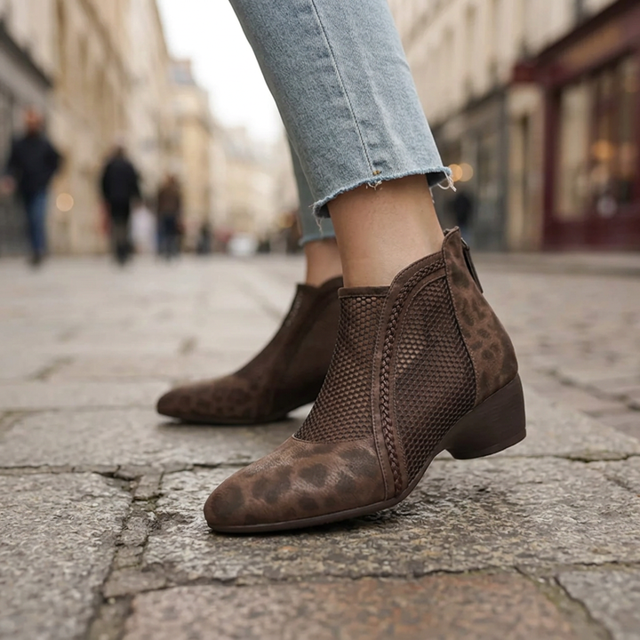 Cynthia | Relaxed Mesh Panel Leopard Print Ankle Boots