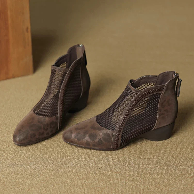 Cynthia | Relaxed Mesh Panel Leopard Print Ankle Boots