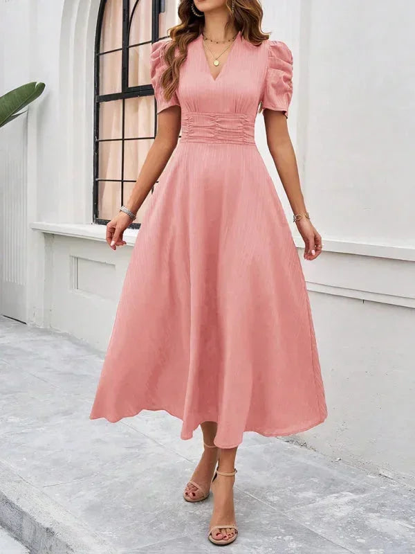 Cynthia | Relaxed Puff Sleeve Fall Wedding Guest Midi Dress