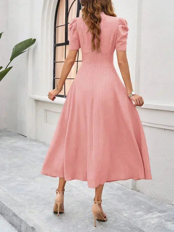 Cynthia | Relaxed Puff Sleeve Fall Wedding Guest Midi Dress
