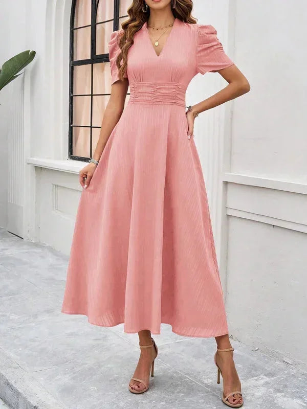 Cynthia | Relaxed Puff Sleeve Fall Wedding Guest Midi Dress