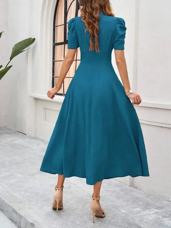 Cynthia | Relaxed Puff Sleeve Fall Wedding Guest Midi Dress