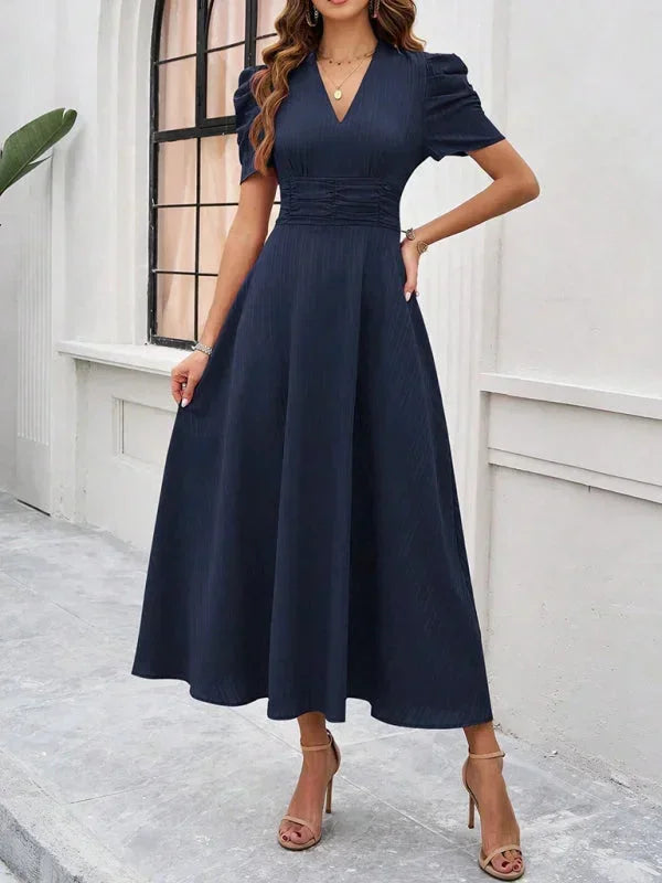 Cynthia | Relaxed Puff Sleeve Fall Wedding Guest Midi Dress