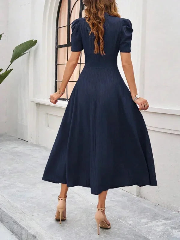 Cynthia | Relaxed Puff Sleeve Fall Wedding Guest Midi Dress