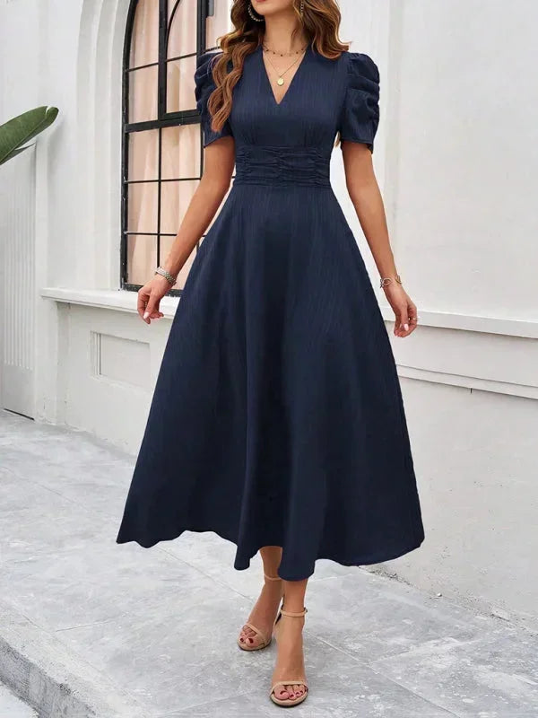 Cynthia | Relaxed Puff Sleeve Fall Wedding Guest Midi Dress