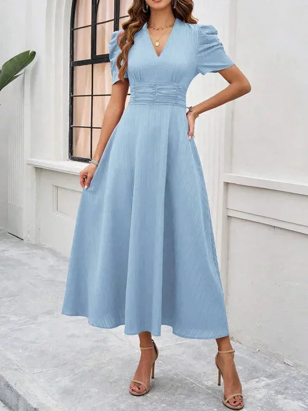 Cynthia | Relaxed Puff Sleeve Fall Wedding Guest Midi Dress