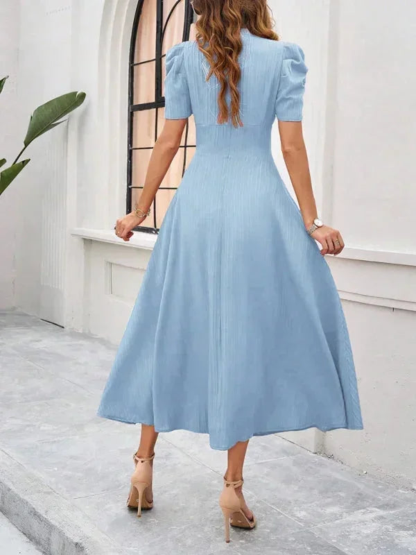 Cynthia | Relaxed Puff Sleeve Fall Wedding Guest Midi Dress