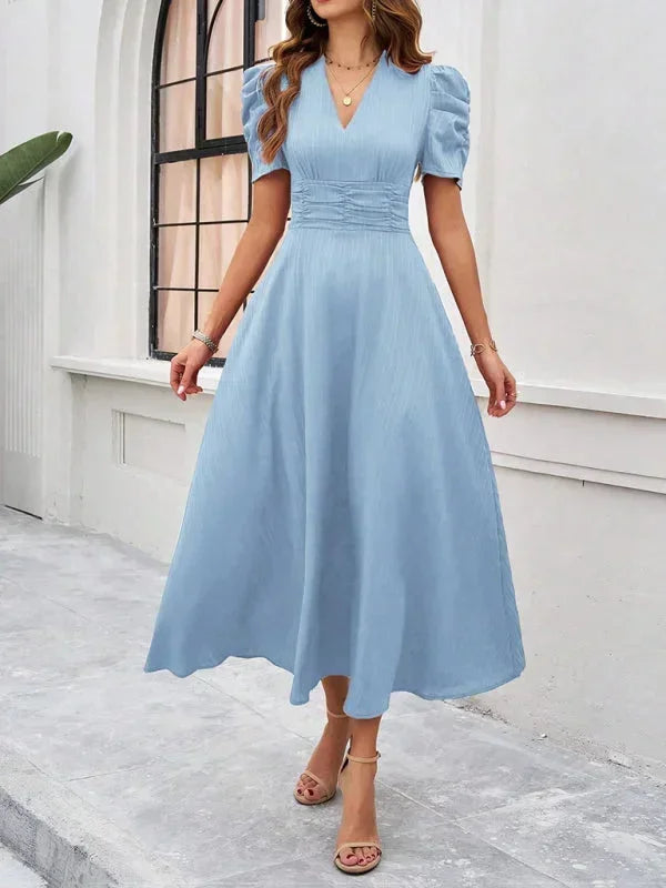 Cynthia | Relaxed Puff Sleeve Fall Wedding Guest Midi Dress