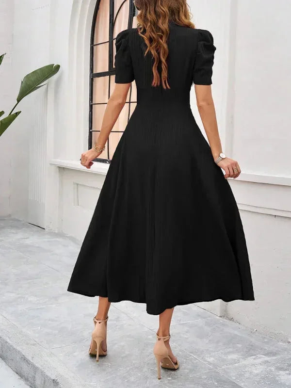 Cynthia | Relaxed Puff Sleeve Fall Wedding Guest Midi Dress