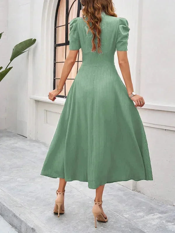 Cynthia | Relaxed Puff Sleeve Fall Wedding Guest Midi Dress