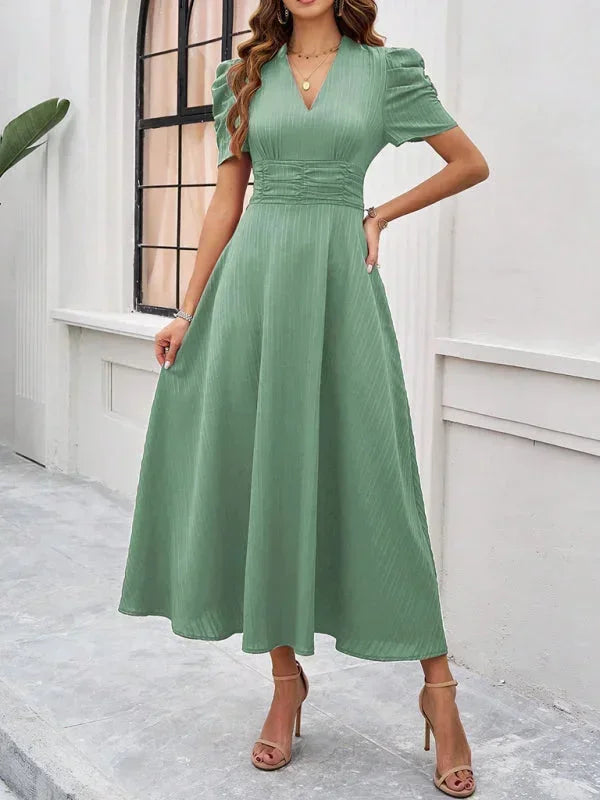Cynthia | Relaxed Puff Sleeve Fall Wedding Guest Midi Dress