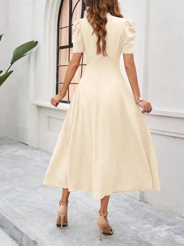 Cynthia | Relaxed Puff Sleeve Fall Wedding Guest Midi Dress
