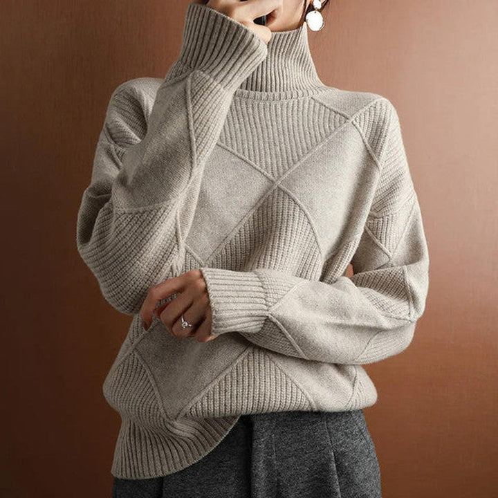 Cynthia | Relaxed Ribbed Turtleneck Sweater with Argyle Knit Detail