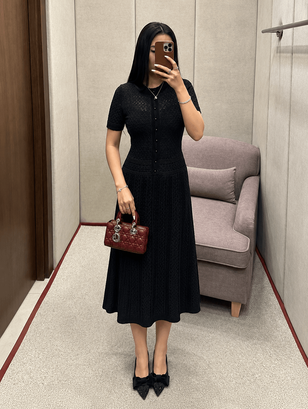 Cynthia | Sophisticated Button-Front Crochet Knit Sweater Dress