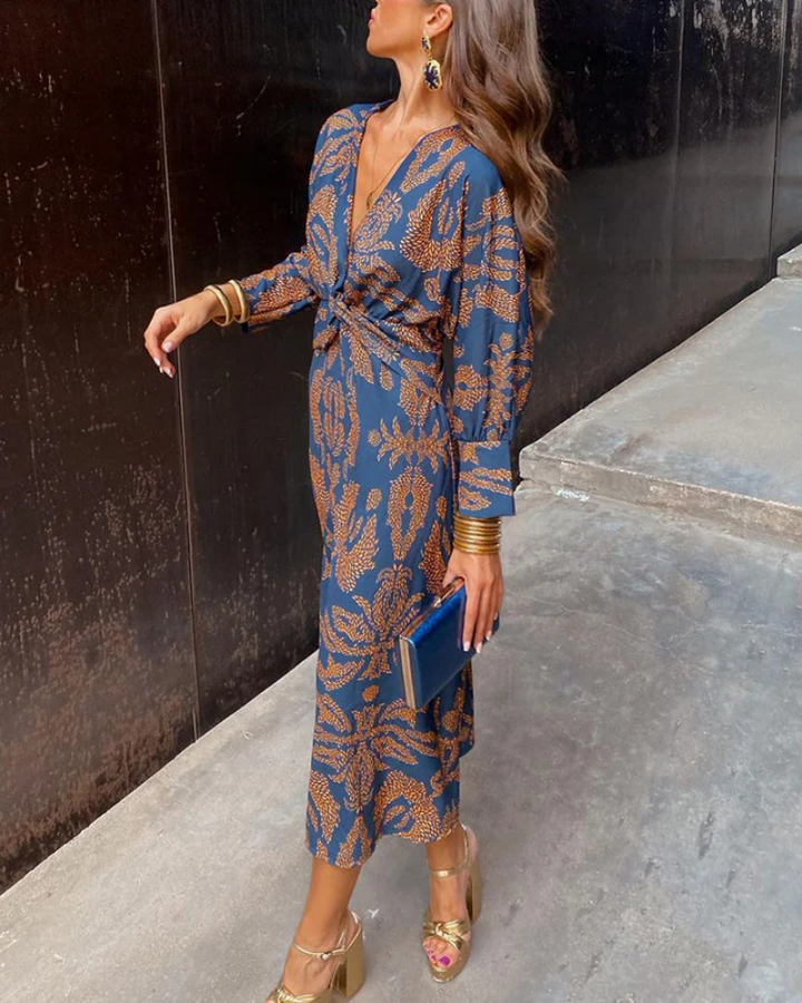 Vivienne | Twist Front Printed Wedding Guest Midi Dress