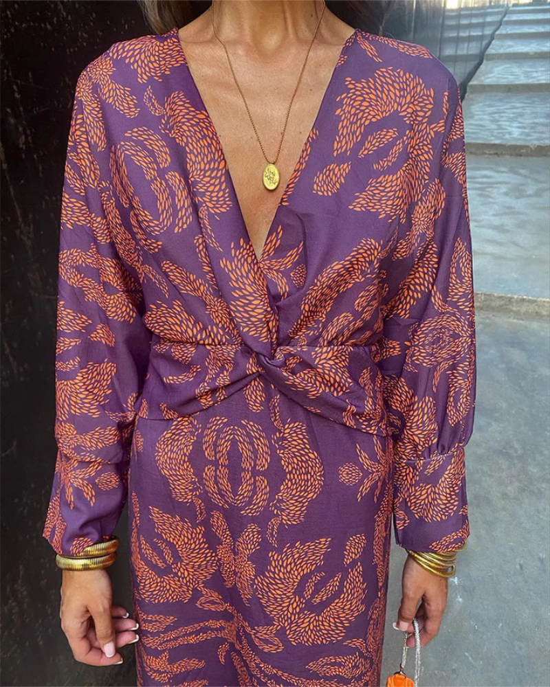 Vivienne | Twist Front Printed Wedding Guest Midi Dress