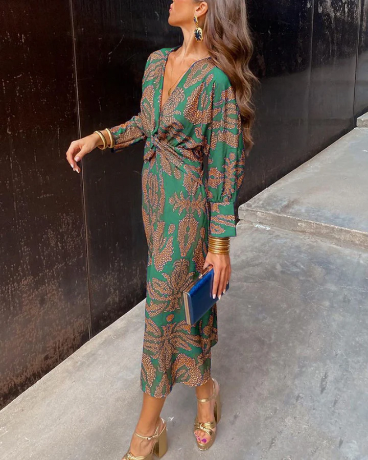 Vivienne | Twist Front Printed Wedding Guest Midi Dress