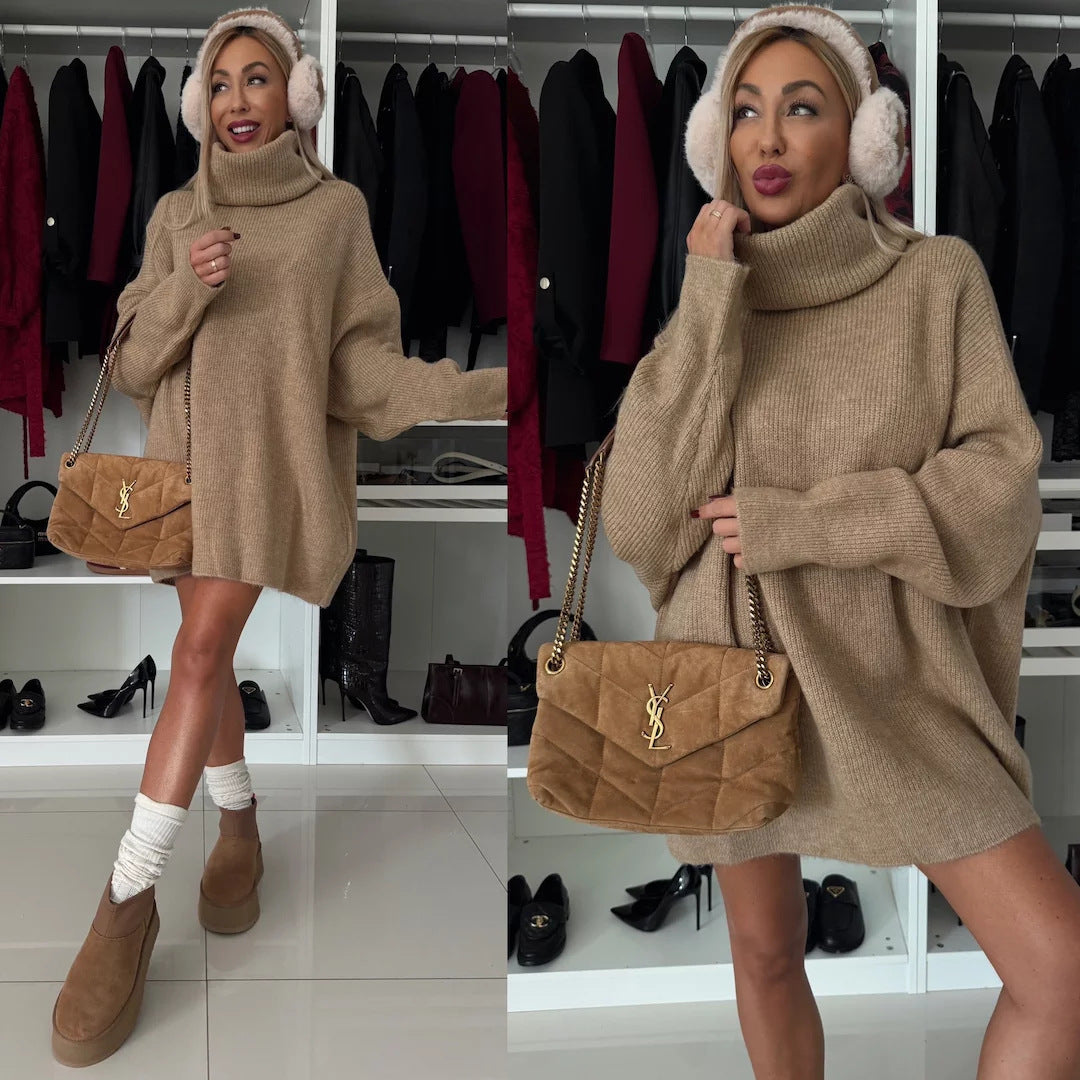 Danielle | Classic Chunky Knit Oversized Turtleneck Sweater Dress