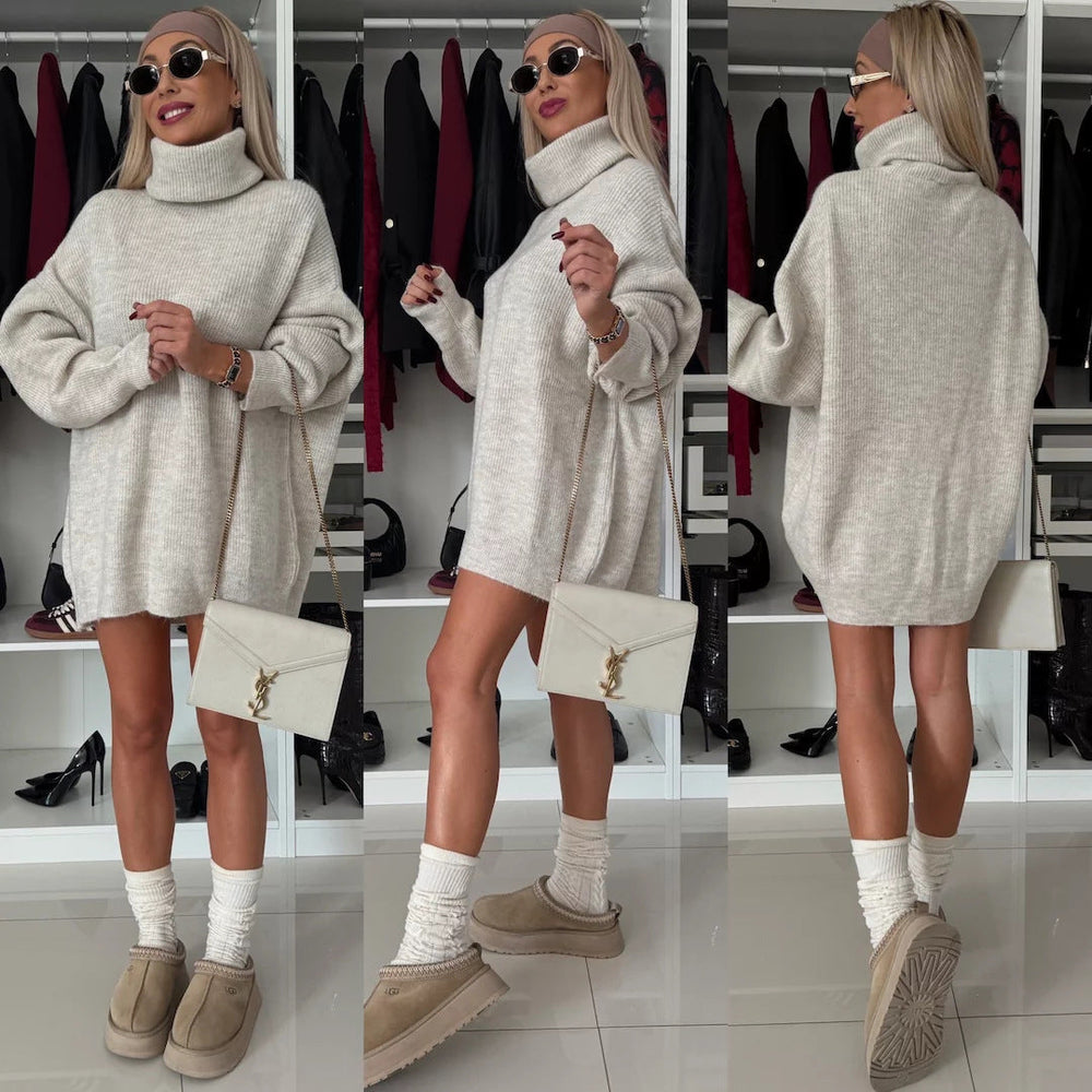 Danielle | Classic Chunky Knit Oversized Turtleneck Sweater Dress