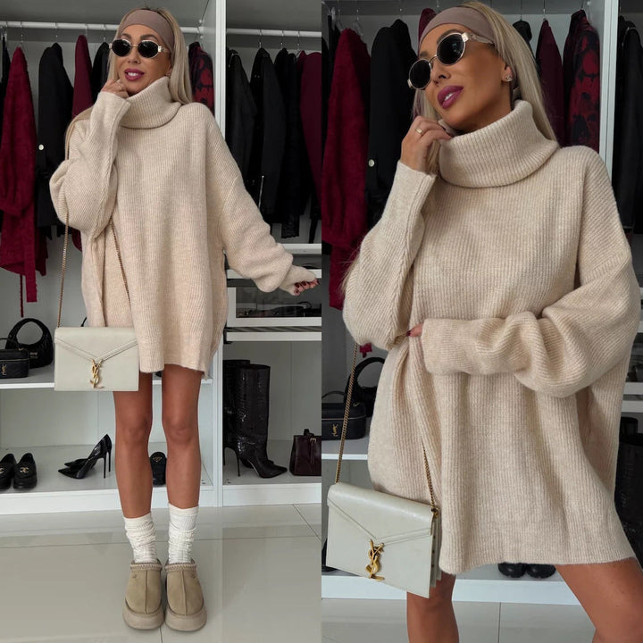 Danielle | Classic Chunky Knit Oversized Turtleneck Sweater Dress