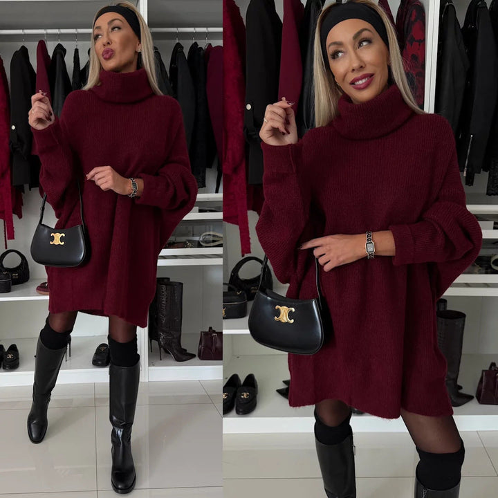 Danielle | Classic Chunky Knit Oversized Turtleneck Sweater Dress