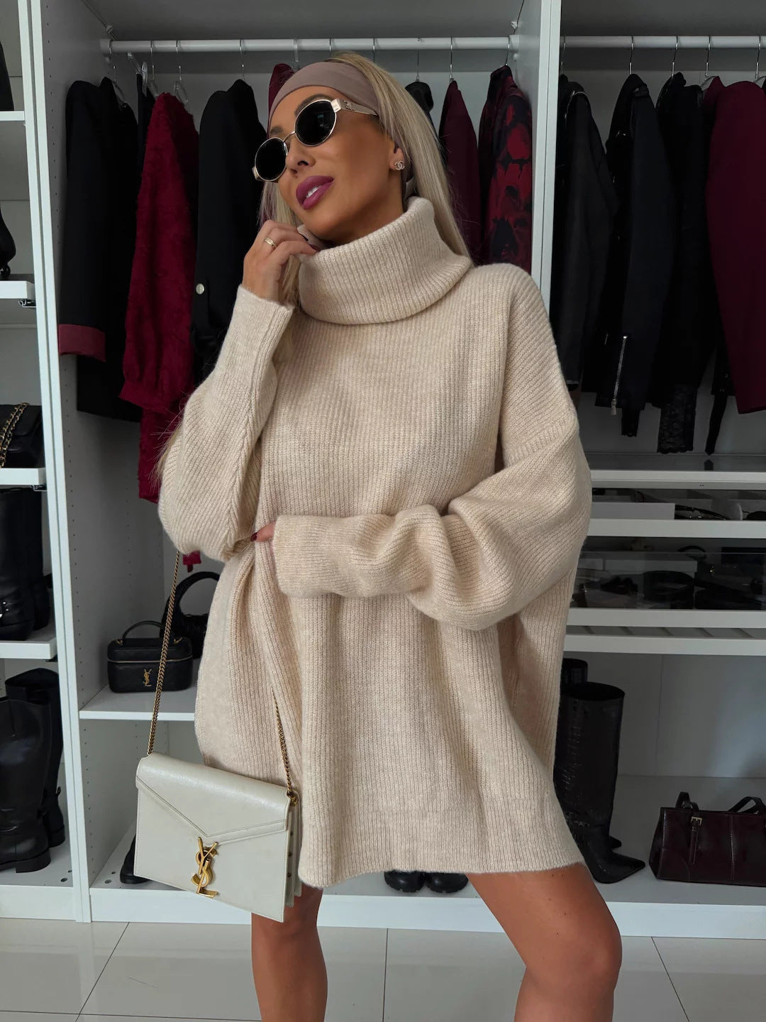 Danielle | Classic Chunky Knit Oversized Turtleneck Sweater Dress