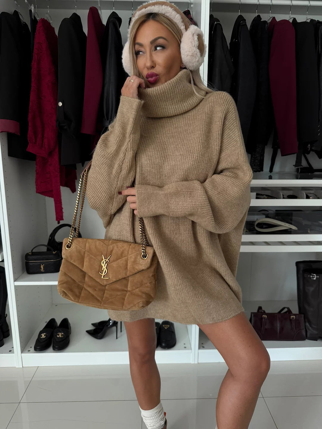 Danielle | Classic Chunky Knit Oversized Turtleneck Sweater Dress