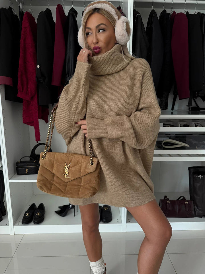 Danielle | Classic Chunky Knit Oversized Turtleneck Sweater Dress