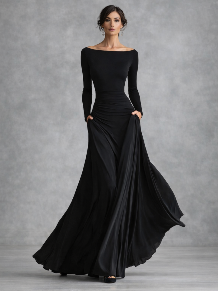 Danielle | Off Shoulder Ruched Waist Fall Wedding Guest Maxi Dress