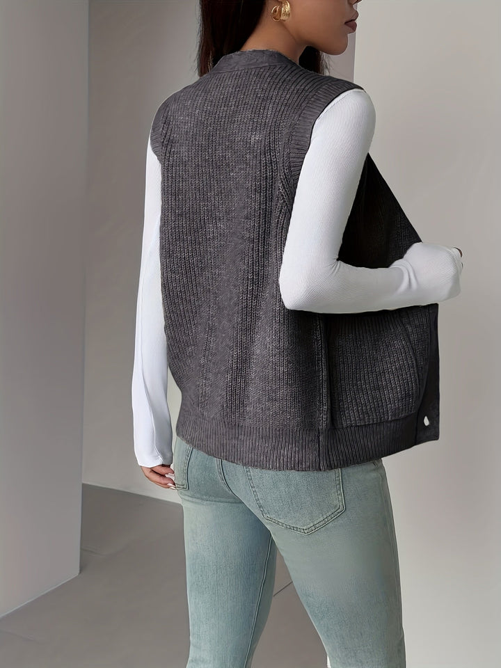 Deborah | Chic Buttoned V-Neck Knit Sweater Vest
