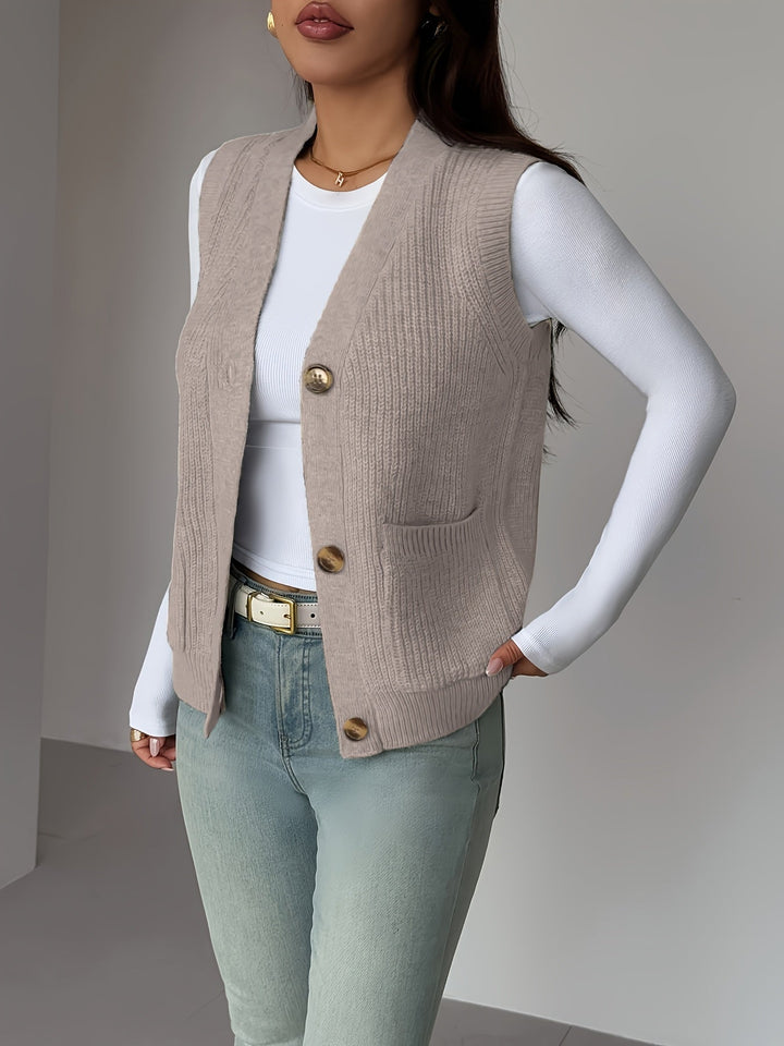 Deborah | Chic Buttoned V-Neck Knit Sweater Vest