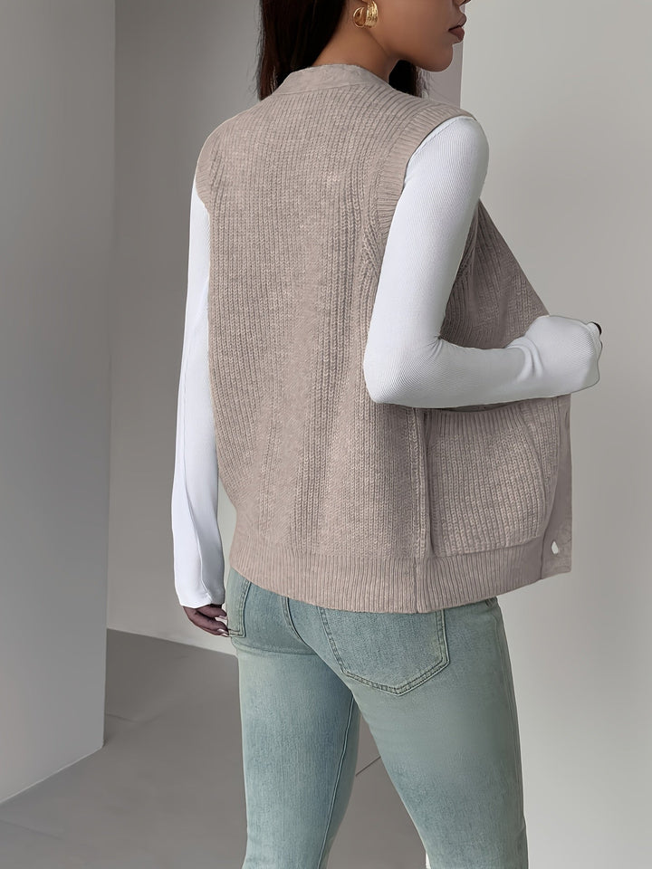 Deborah | Chic Buttoned V-Neck Knit Sweater Vest