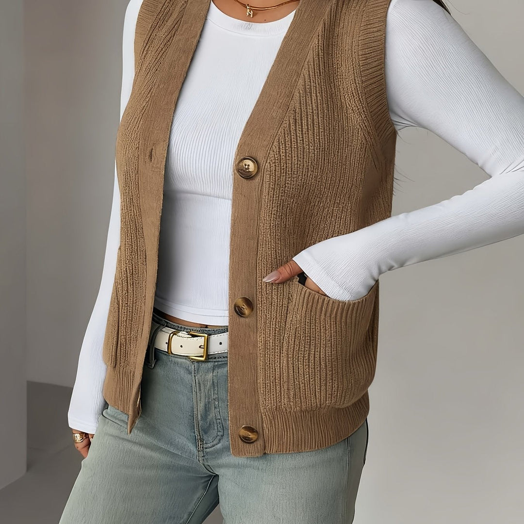 Deborah | Chic Buttoned V-Neck Knit Sweater Vest