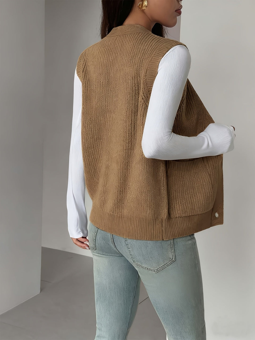 Deborah | Chic Buttoned V-Neck Knit Sweater Vest