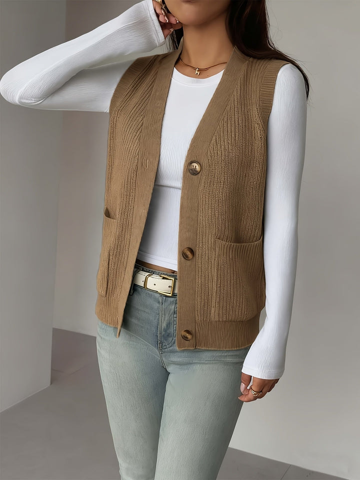 Deborah | Chic Buttoned V-Neck Knit Sweater Vest