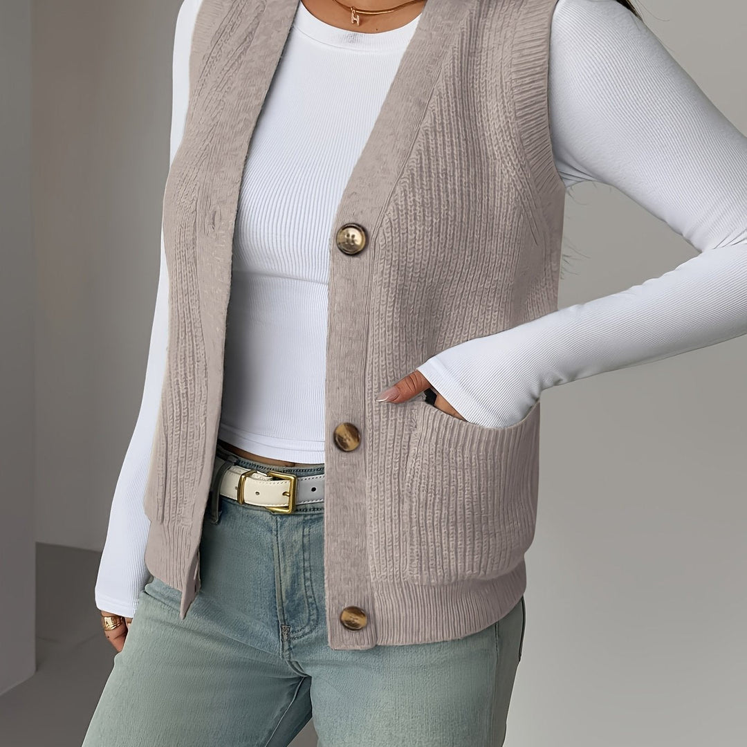 Deborah | Chic Buttoned V-Neck Knit Sweater Vest