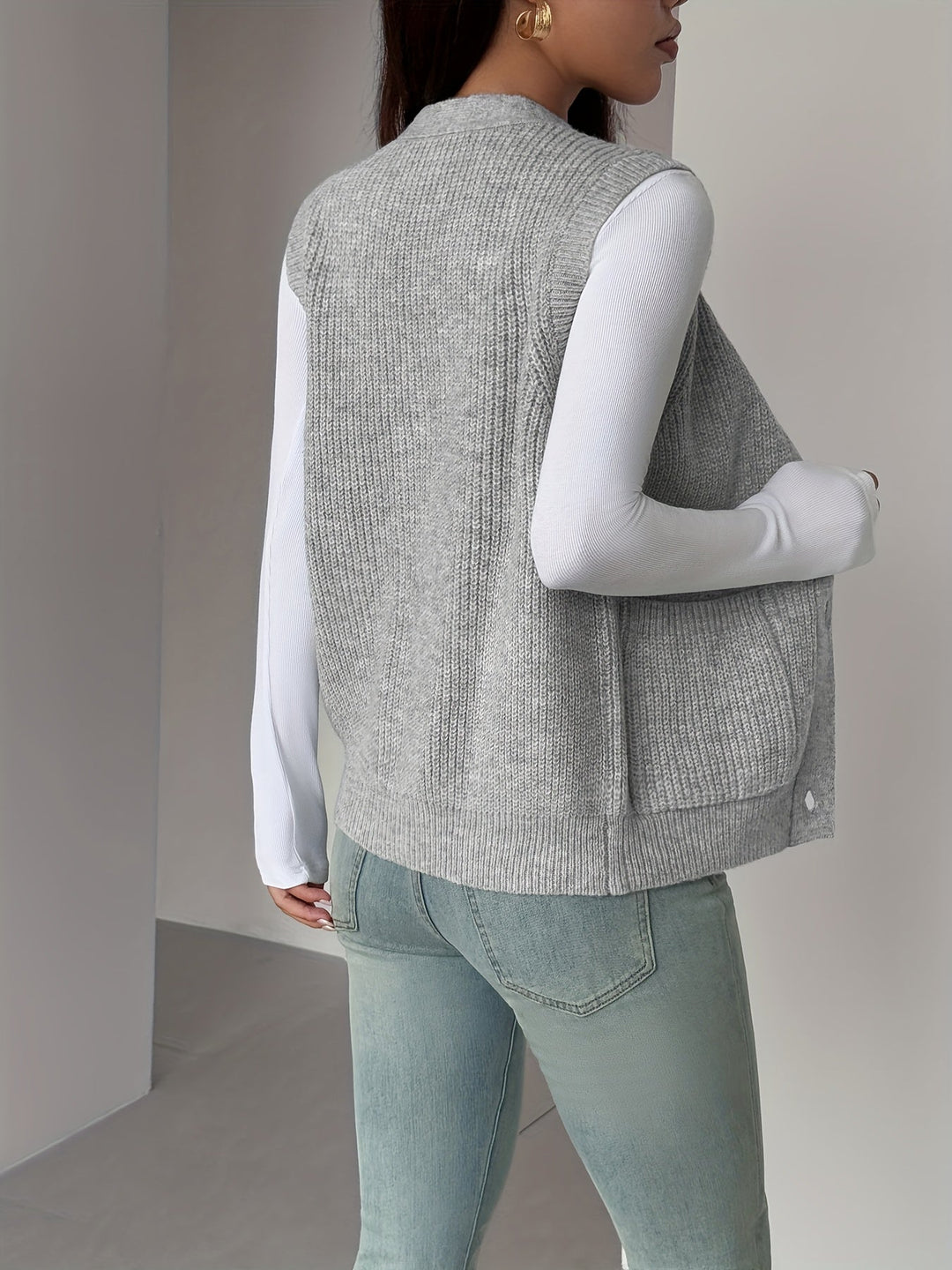 Deborah | Chic Buttoned V-Neck Knit Sweater Vest