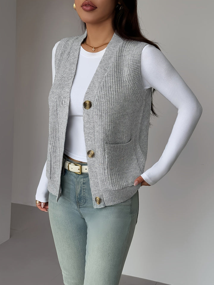 Deborah | Chic Buttoned V-Neck Knit Sweater Vest