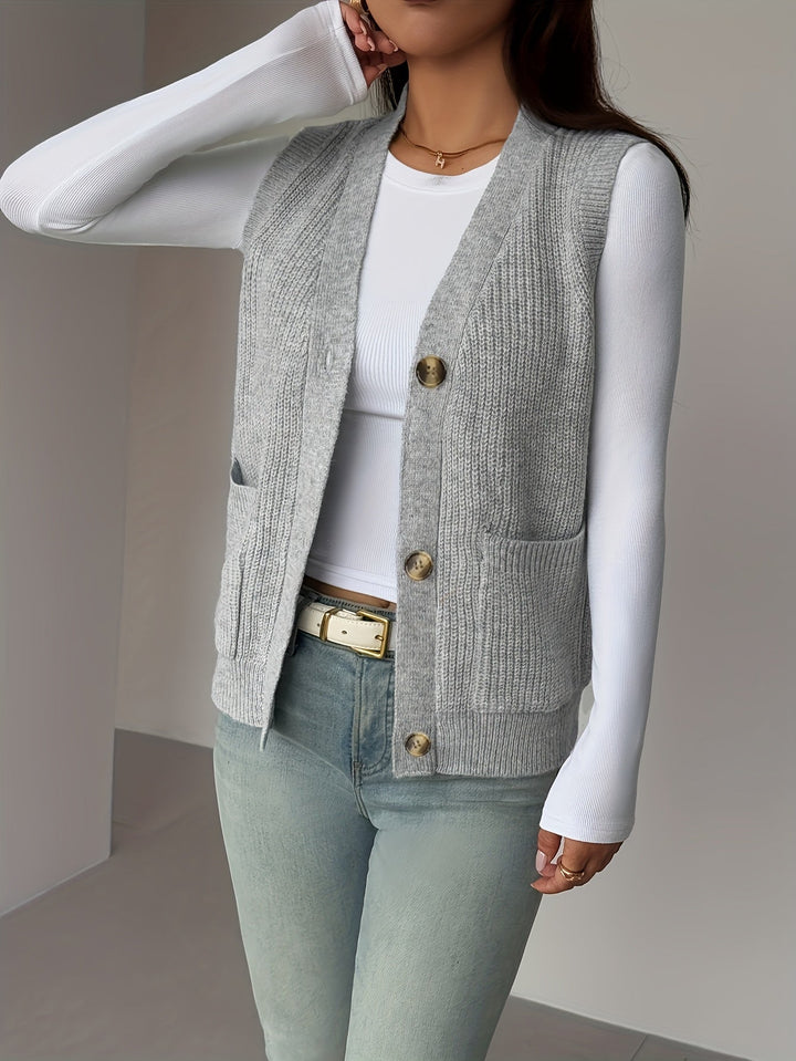 Deborah | Chic Buttoned V-Neck Knit Sweater Vest