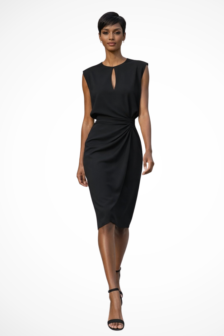 Deborah | Refined Ruched Wrap Fall Wedding Guest Midi Dress