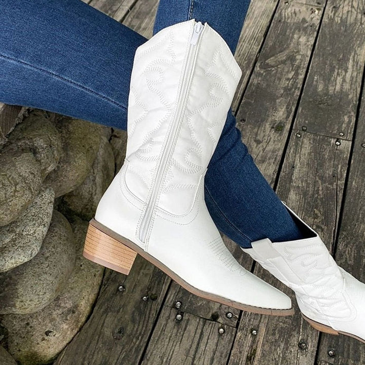 Deborah | Relaxed Embroidered Mid Calf Cowboy Boots