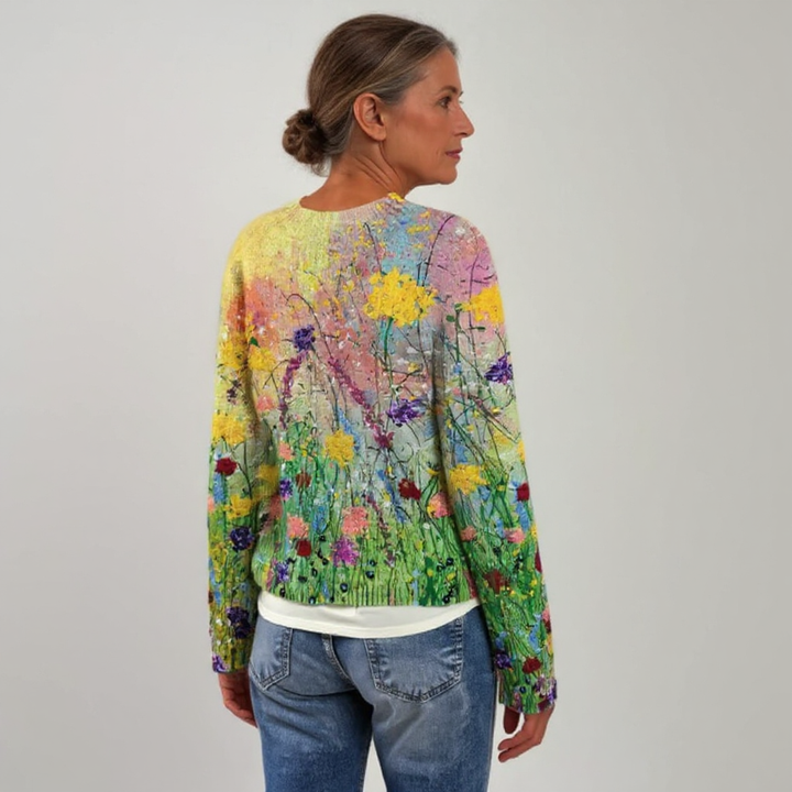Debra | Cozy Floral Print Knit Christmas Cardigan Sweater