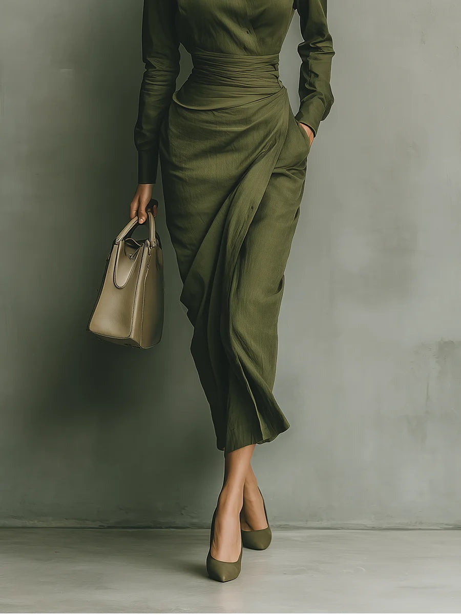 Debra | Elegant Fall Wedding Guest Dress with Wrap Maxi Silhouette